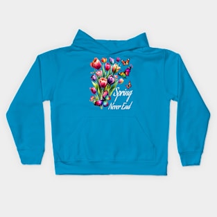 Tulips blossoms with Fluttering Butterflies Spring Never End colorful Eternal Springtime season Floral Display Kids Hoodie